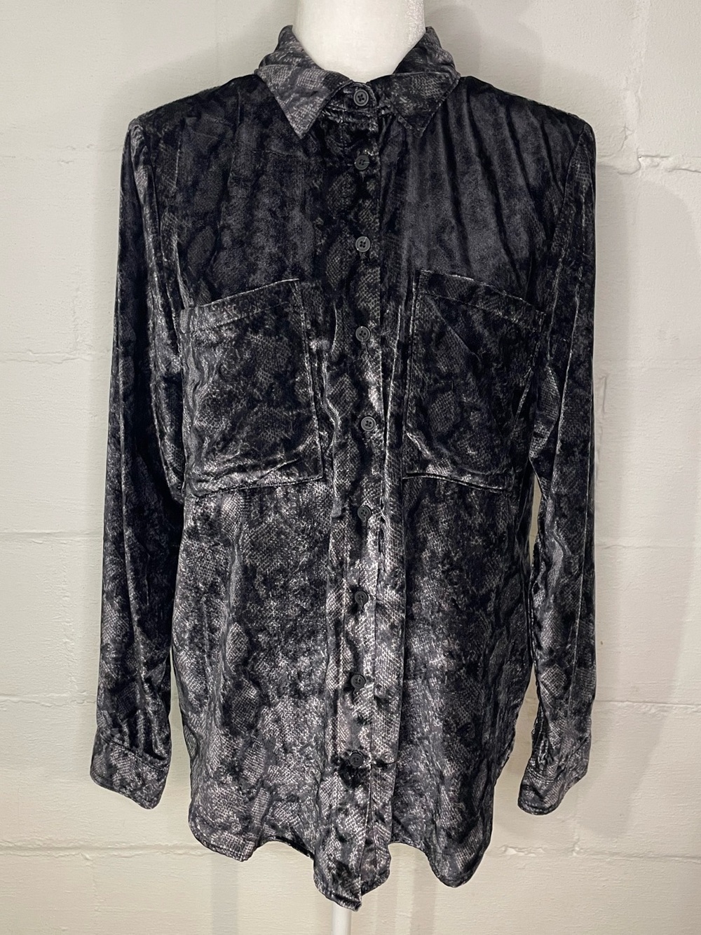 Pilcro Black and Gray Button-Down Velvet Shirt